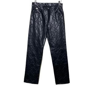 Iceberg ice jeans faux leather black quilted straight leg pants sz 29